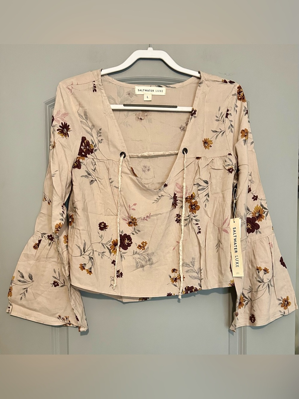 NWT Saltwater Luxe Floral Boho Bell Sleeve Blouse Size Large Cottagecore - Picture 5 of 6